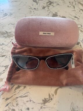 Miu Miu Black Cat-Eye Sunglasses with Crystal Trim